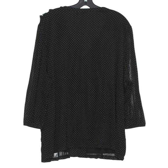 Apt 9 Top 3/4 Sleeve Minimalist Retro Sheer Ruffle Polka Dot Button Up Black 3X - Picture 2 of 6